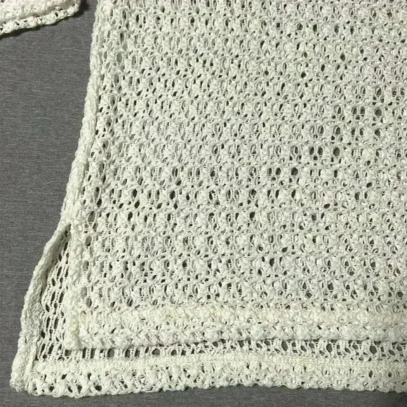 Aerie White Crochet Knit 3/4 sleeve Pullover Sweater Top Womens size Small - Picture 4 of 11